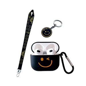 blrgmzc with fancy happy smiley lanyard keychain airpods 3rd generation case cover，for boys girly women design.cute unique smiley personalised tpu soft airpods 3 frosted case