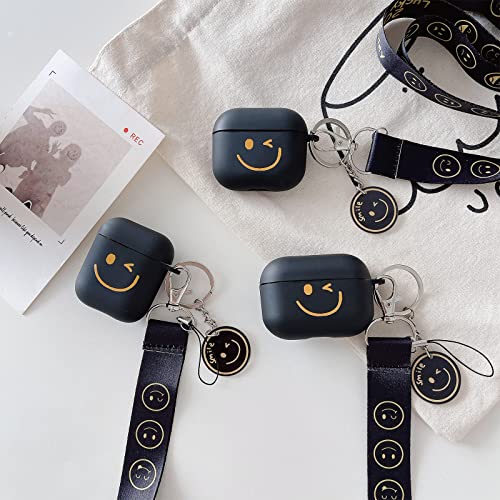 BLRGMZC with Fancy Happy Smiley Lanyard Keychain Airpods 3rd Generation Case Cover，for Boys Girly Women Design.Cute Unique Smiley Personalised TPU Soft Airpods 3 Frosted Case