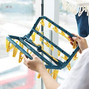 Radefasun Clip and Drip Hanger with 32 Clips Plastic Swivel Hook Portable Folding Drying Rack Baby Clothes Hanger Foldable Travel Accessories for Socks Bras Lingerie Towels Underwear Gloves