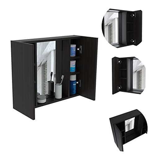 Garnet Medicine Cabinet with Mirror, 6 Inner Shelves, and External Shelf, Black