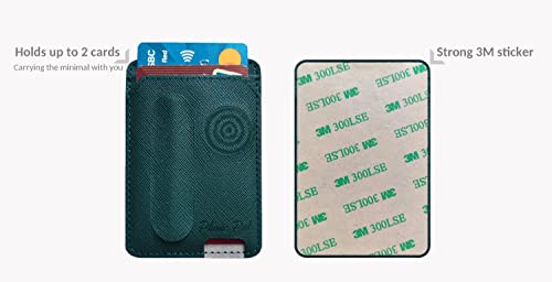 Phone Wallet Stick On Made of Imitation Leather with Stand and RFID Blocking Ideal Phone Card Holder for Credit Cards and ID Card Compatible with Most Smartphones (Green)