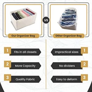 Home Korner Improved Sturdy 7 Grids Clothes Organizers | Mesh Fabric Storage Organizer for Wardrobe Closet |Foldable Box Drawers Dividers for Clothing Underwear Dresser Pants Jeans (2Pack Large White)