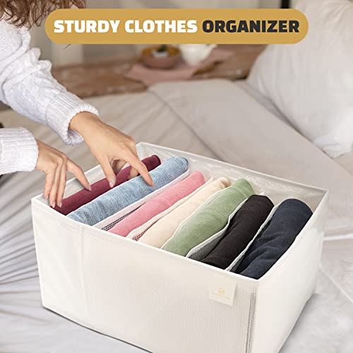 Home Korner Improved Sturdy 7 Grids Clothes Organizers | Mesh Fabric Storage Organizer for Wardrobe Closet |Foldable Box Drawers Dividers for Clothing Underwear Dresser Pants Jeans (2Pack Large White)