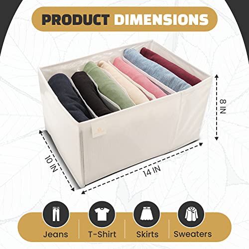 Home Korner Improved Sturdy 7 Grids Clothes Organizers | Mesh Fabric Storage Organizer for Wardrobe Closet |Foldable Box Drawers Dividers for Clothing Underwear Dresser Pants Jeans (2Pack Large White)