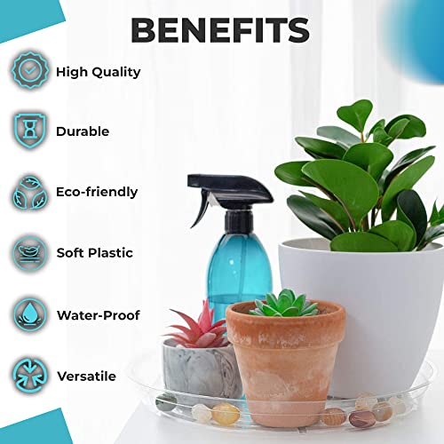 DripFlex 15 Pcs Clear Plant Saucers for Indoors (6,8,10) Inch + 1 Squeeze Succulent Watering Bottle(500ml), Plant Trays for Pots - Clear Round Sturdy Plastic Plant Trays for Indoors No Holes