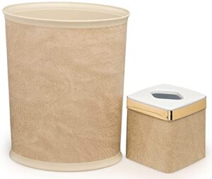 made in usa set of 2 faux beige leather 5-gallon vinyl waste basket & cube tissue box cover