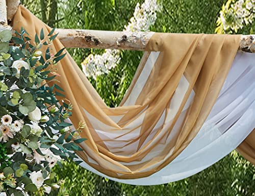 DecoSource - Sheer Window Scarf (56" x 216") - Elegant Home Decor Window Treatments - Add to Window Curtains for Enhanced Effect (1 Scarf 56" x 216", Gold)