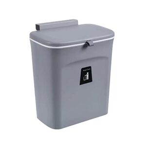 kitchen gear. hanging trash can with cabinet bracket and lid. 2.4 gallon. functions as a small garbage can or compost bin. hangs in kitchen or bathroom using cabinet bracket or wall hanger.