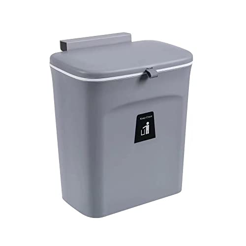 Kitchen Gear. Hanging Trash can with Cabinet Bracket and lid. 2.4 Gallon. Functions as a Small Garbage can or Compost bin. Hangs in Kitchen or Bathroom Using Cabinet Bracket or Wall Hanger.