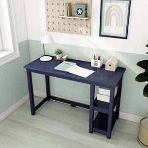 max & lily solid wood desk with shelves, 47 inches, blue