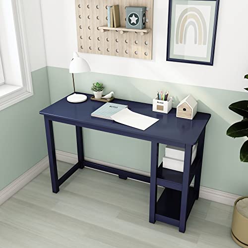 Max & Lily Solid Wood Desk With Shelves, 47 Inches, Blue