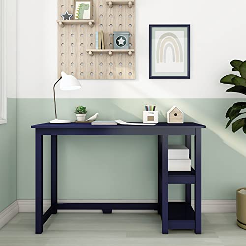 Max & Lily Solid Wood Desk With Shelves, 47 Inches, Blue