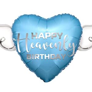 Happy Heavenly Birthday blue heart shaped balloon with angel wings