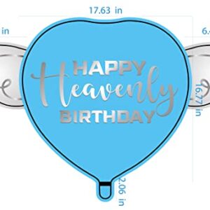 Happy Heavenly Birthday blue heart shaped balloon with angel wings