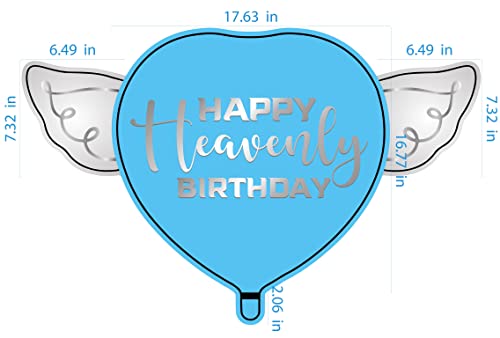 Happy Heavenly Birthday blue heart shaped balloon with angel wings