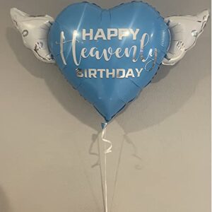 Happy Heavenly Birthday blue heart shaped balloon with angel wings