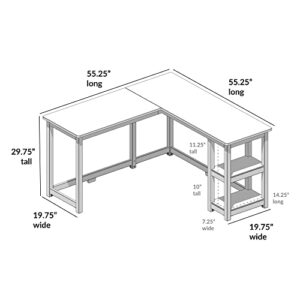 Max & Lily Solid Wood Corner Desk, 55 x 55 Inches, Grey