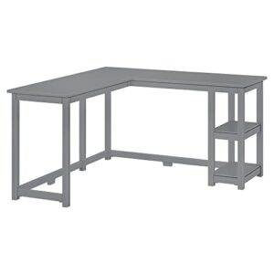 Max & Lily Solid Wood Corner Desk, 55 x 55 Inches, Grey