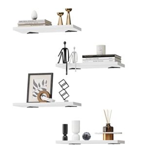 povrgive floating shelves set of 4, modern wall mounted display ledge, storage rack for living room, kitchen, bathroom, office, 15.7 inch (white)