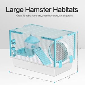 Large Hamster Cages and Habitats Small Animal Cage for Syrian Hamster (Sky Blue + Transparent Base)