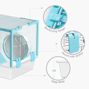 Large Hamster Cages and Habitats Small Animal Cage for Syrian Hamster (Sky Blue + Transparent Base)