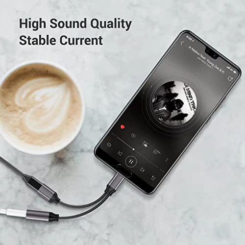 USB C to 3.5mm Headphone and Charger Adapter, 2 in 1 USB C Splitter to Audio Jack & Fast Charging Dongle Cable, Compatible with Samsung Galaxy S20 S21+, Note 20 10, Google Pixel 2 3 4 XL
