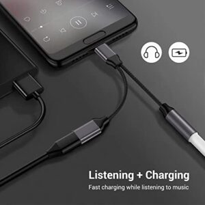USB C to 3.5mm Headphone and Charger Adapter, 2 in 1 USB C Splitter to Audio Jack & Fast Charging Dongle Cable, Compatible with Samsung Galaxy S20 S21+, Note 20 10, Google Pixel 2 3 4 XL
