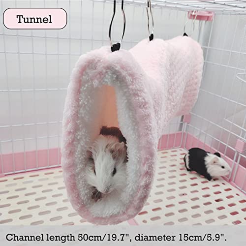 SEIS 3 Pcs Plush Hamster Hammock Set Sugar Glider Hanging Cage Accessories Set Small Animal Hammock Channel Mat for Guinea Pig Rat Gerbil Squirrel Birds Parrot (Pink)