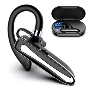 euqq bluetooth wireless earpiece for cellphone, bluetooth 5.1 headset wireless headphone with charging case,microphone for office driving, hands-free earphones compatible with android/ios