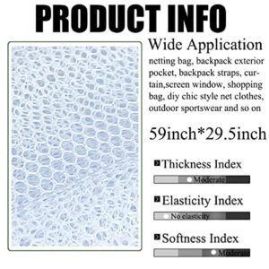 29.5 X 59 Inch White Hexagonal Mesh Fabric Slightly Stretchy for Backpack Pocket and Straps, Laundry Bag,Trunk Lining,Netting Clothes, Netting Bag Shopping Bag (White)