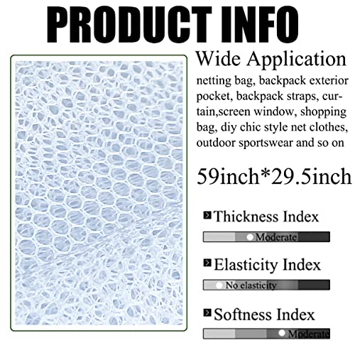 29.5 X 59 Inch White Hexagonal Mesh Fabric Slightly Stretchy for Backpack Pocket and Straps, Laundry Bag,Trunk Lining,Netting Clothes, Netting Bag Shopping Bag (White)