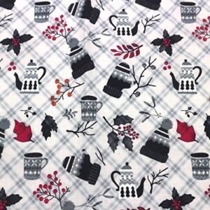 texco inc 100% combed quilting prints craft cotton apparel home/diy fabric, grey black red white 1 yard