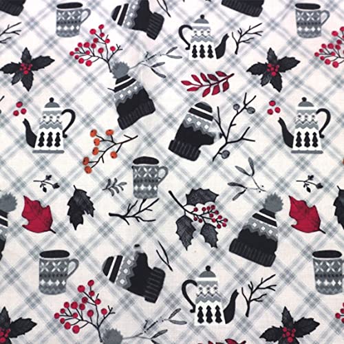 Texco Inc 100% Combed Quilting Prints Craft Cotton Apparel Home/DIY Fabric, Grey Black Red White 1 Yard