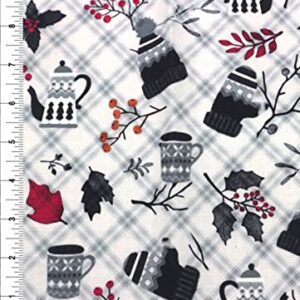 Texco Inc 100% Combed Quilting Prints Craft Cotton Apparel Home/DIY Fabric, Grey Black Red White 1 Yard