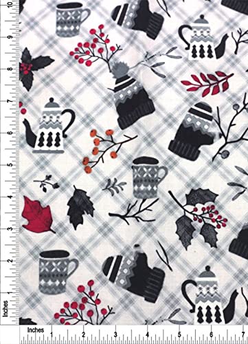 Texco Inc 100% Combed Quilting Prints Craft Cotton Apparel Home/DIY Fabric, Grey Black Red White 1 Yard