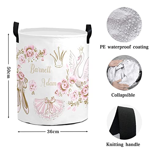 Personalized Laundry Baskets Bin, Crown Princess Ballerina Laundry Hamper with Handles, Collapsible Waterproof Clothes Hamper, Laundry Bin, Clothes Toys Storage Basket for Bedroom, Bathroom, College Dorm 50L