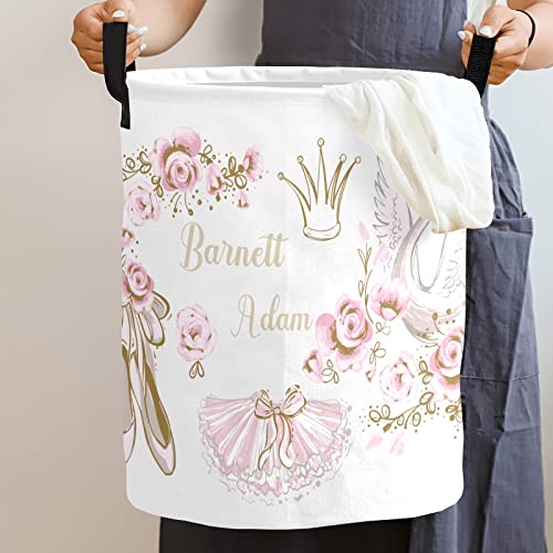 Personalized Laundry Baskets Bin, Crown Princess Ballerina Laundry Hamper with Handles, Collapsible Waterproof Clothes Hamper, Laundry Bin, Clothes Toys Storage Basket for Bedroom, Bathroom, College Dorm 50L