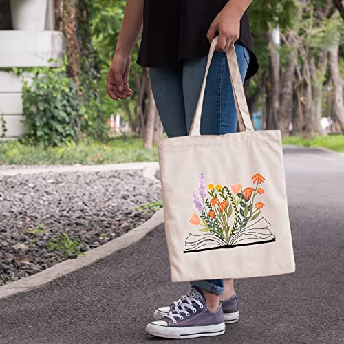 Kimoli Canvas Aesthetic Tote Bag for Women with Interior Pocket Book Totes Shopping Shoulder Bag Reusable Grocery Bags (Style-B)