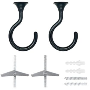 evsteluo 2 sets large swag ceiling hooks heavy duty swag hook with hardware for hanging plants ceiling installation cavity wall fixing (2 sets, black)