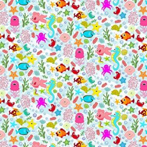 texco inc 100% combed quilting prints craft cotton apparel home/diy fabric, baby blue green pink orange 1 yard