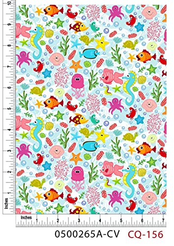 Texco Inc 100% Combed Quilting Prints Craft Cotton Apparel Home/DIY Fabric, Baby Blue Green Pink Orange 1 Yard