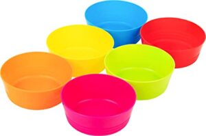 plaskidy plastic toddler bowls set of 6 kids bowls 10 oz - toddlers cereal bowls microwave dishwasher safe bpa free brightly colored children snack bowls great for cereal, soup, snack, fruit or salad