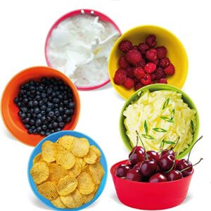 PLASKIDY Plastic Toddler Bowls Set of 6 Kids Bowls 10 Oz - Toddlers Cereal Bowls Microwave Dishwasher Safe BPA Free Brightly Colored Children Snack Bowls Great for Cereal, Soup, Snack, Fruit or Salad