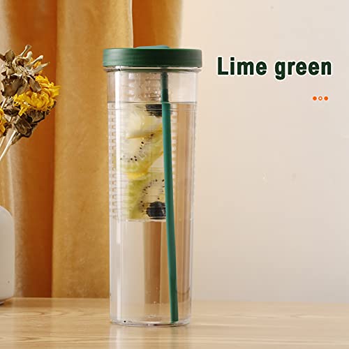 oAutoSjy Water Bottle with Filter and Straw Portable Transparent Water Cup with Lid Collapsible Suck Tube Cup Large Capacity Drinking Bottle for Girls Plastic Wide Mouth Juice Bottle for Travel, Green