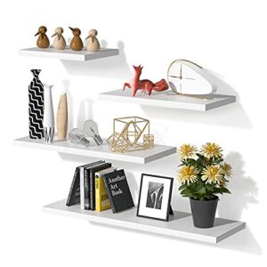 white floating shelves wall mounted set of 4, perfecct home decor for living room kitchen bedroom bathroom office shelf with towel bar décor shelves trophy display photo frames and more…