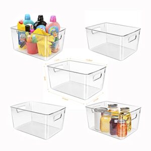 5 pack clear plastic storage bins –pantry organization and storage bins-cabinet organizers-fridge organizer-household food storage baskets for countertops, refrigerator, bedrooms, bathrooms