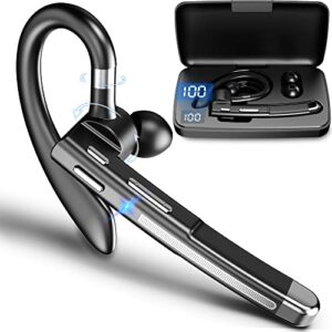 euqq bluetooth wireless earpiece for cellphone, bluetooth 5.1 headset wireless headphone with charging case,microphone for office driving, hands-free earphones compatible with android/ios