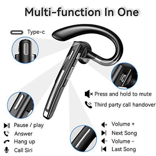 EUQQ Bluetooth Wireless Earpiece for Cellphone, Bluetooth 5.1 Headset Wireless Headphone with Charging Case,Microphone for Office Driving, Hands-Free Earphones Compatible with Android/iOS