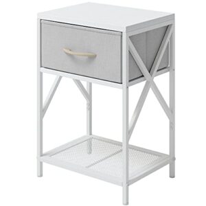 CubiCubi Nightstand with Fabric Storage Drawer, X-Design End Table for Bedroom, Small Side Table for Living Room, Sofa Couch, White