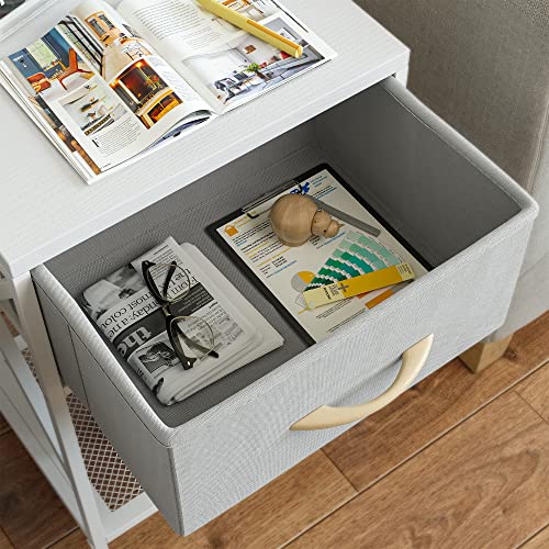 CubiCubi Nightstand with Fabric Storage Drawer, X-Design End Table for Bedroom, Small Side Table for Living Room, Sofa Couch, White